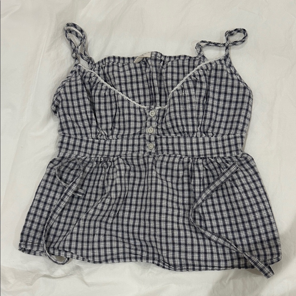 Brandy Melville Navy and White Checkered Top